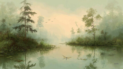 Sunlit Forest Lake with Trees and Natural Beauty