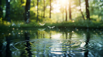 Sunlit Forest Lake with Trees and Natural Beauty