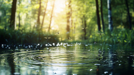 Sunlit Forest Lake with Trees and Natural Beauty