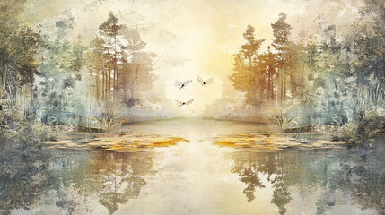 Sunlit Forest Lake with Trees and Natural Beauty