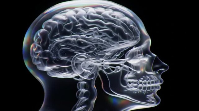 Transparent Human Brain Anatomy Illustration on Black Background with Medical Science Concept.
