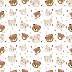 Obraz premium Cute bears and flowers seamless pattern 