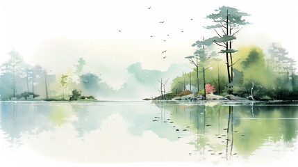 "Tranquil Forest Lake with Trees and Nature Scenery"