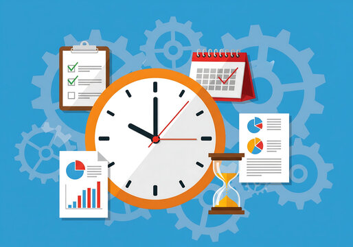 Time management concept with clock, calendar, and checklist
