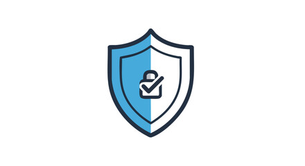 Stylized blue shield emblem with padlock and checkmark symbolizes security assurance for online data protection and safe transactions digitally