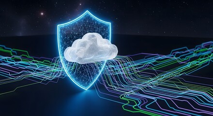 Cloud security shield protecting data in the digital network