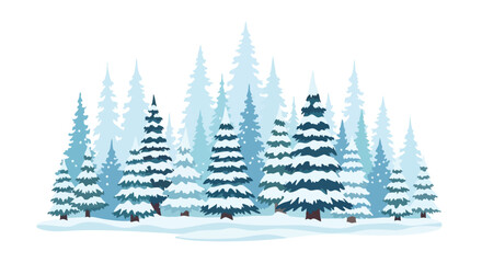 Obraz premium Serene winter landscape illustration featuring snow-covered evergreen trees in tranquil shades of blue, creating a peaceful and cold scene