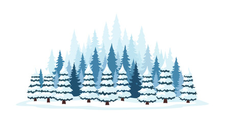 Obraz premium Snow-Kissed Evergreen Serenity: A Vector Illustration of Winter Forest Landscape in Gradient Blues, Depicting Tranquility and Seasonal Beauty
