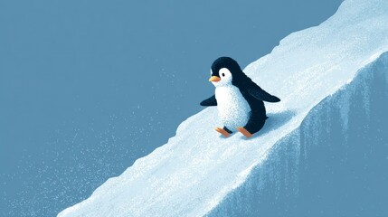 Obraz premium Penguin on icy slope illustration