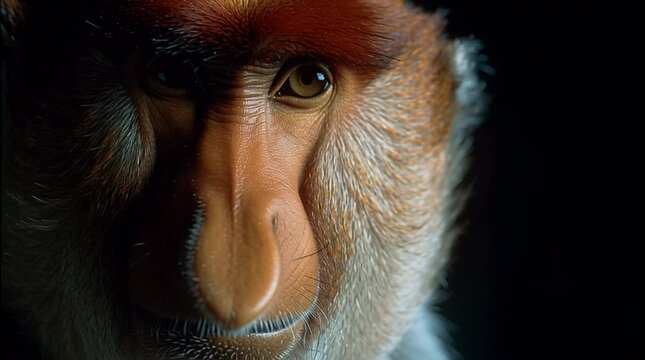 closeup on face of Proboscis monkey