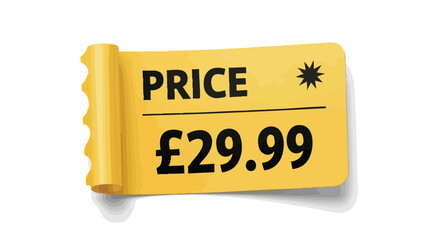 Enticing price tag with a £29.99 offer for products or services, displayed on a yellow scroll label to capture consumer attention