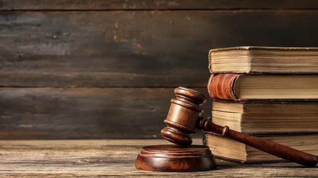 gavel and law books on a wooden table