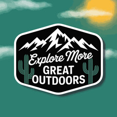 A beautiful logo design featuring mountains and cacti, promoting outdoor exploration with a vibrant color scheme, ideal for adventure enthusiasts and outdoor brands alike.