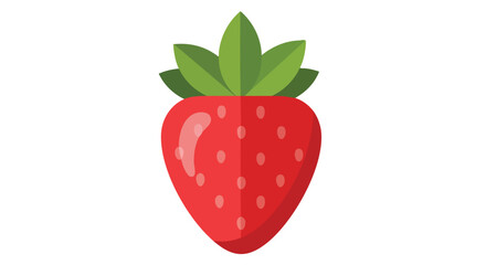 Minimalist Strawberry Icon Illustration with Vibrant Red Hue and Green Leaf Accents for Fresh and Fruity Visuals