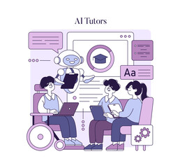 AI Tutor Assisting Students in Learning Vector Illustration