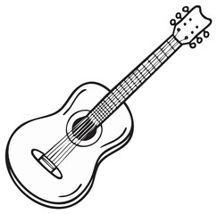 Classic acoustic guitar illustration in black and white line art