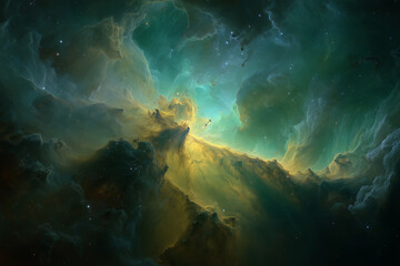 Obraz premium Green and Yellow Nebula in Dark Space