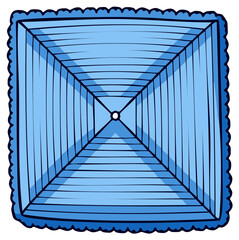 Bright blue square beach umbrella or parasol overhead view cartoon illustration