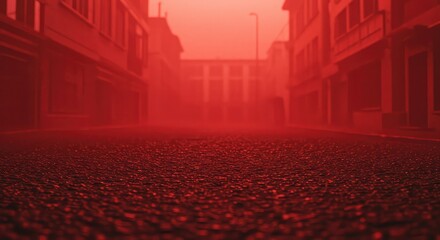 Obraz premium Night cityscape with old buildings and narrow European streets under a red sunset sky