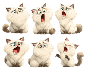 Set of cute cat character with different emotions, isolated on white background