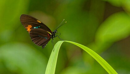 Obraz premium Close-up of a colorful butterfly on a blade of grass