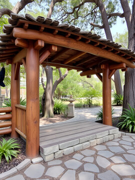 Mirlo sobre una baranda de madera en un parque