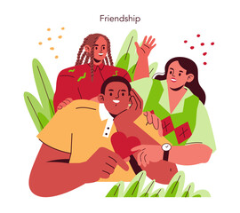 Group of Diverse Friends Holding Heart Vector Illustration
