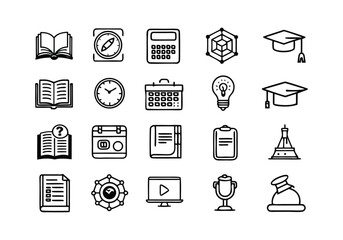 Fototapeta premium Education and School Icons, Learning, Study, Books, Graduation, Academic Symbols