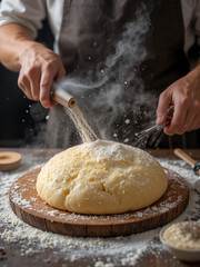 Cook baker rolls dough for cooking pastries, bread and pizza. Recipes and home cooking. Baking Recipe Book