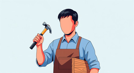 Craftsman in Action: A skilled craftsman, confidently wielding a hammer, stands ready to begin his woodworking project. The image highlights the precision and skill of a woodworker at work.