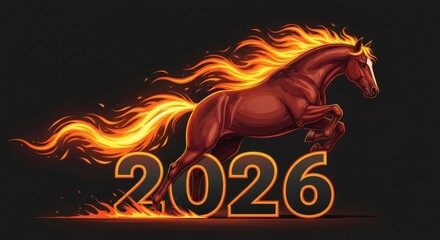 Chinese new year 2026. Majestic fire red horse zodiac sign design. Festive lunar calendar animal symbol. Traditional asian holiday banner.