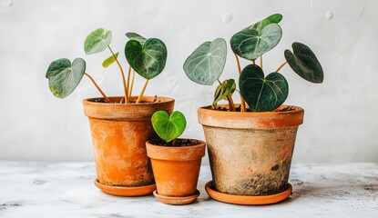 Fototapeta premium Embracing Nature with Potted Plants in Rustic Terracotta Pots