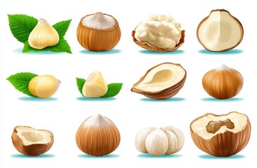 Detailed Collection of Hazelnuts Showcasing Their Natural Forms