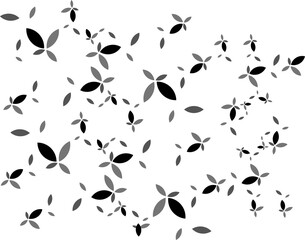 Simple black flowers hand drawn seamless pattern. Black brush small flower silhouettes. Chamomile, daisy and chrysanthemum vector silhouettes. Summer botanical background. Leaves and small branches