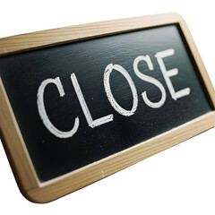 A close-up shot of a chalkboard with the word 'CLOSE' written in white chalk, indicating a closed status