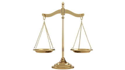 Golden justice scale on transparent background
