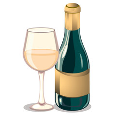 glass bottle of wine and glass of white wine