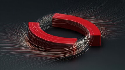Dynamic red arc shape with flowing lines, abstract modern design for technology concepts