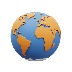 A vibrant and detailed three-dimensional illustration showcases a stylized representation of our planet, emphasizing continents with a warm, inviting color palette against a cool, oceanic background.