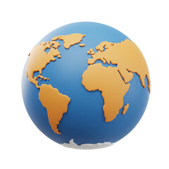 Naklejka premium A vibrant illustration of a spherical representation of the world, showcasing continents in a warm hue against a cool, blue backdrop, evoking global unity.