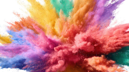Fototapeta premium Colorful explosion of powder in vibrant shades, isolated on white background.