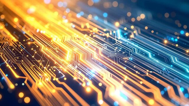 A background texture of digital circuitry with light bleed