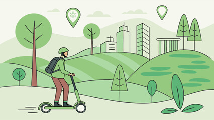 Eco-Friendly Commute Navigating City Parks with an Electric Scooter and Green Spaces