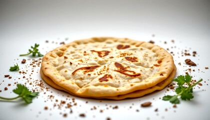 A delicious pizza garnished with fresh herbs, perfect for sharing. The image showcases the crispy crust and appetizing toppings