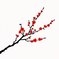 Elegant Floral Silhouette: Crimson Blossoms on Bare Branches Against a White Backdrop