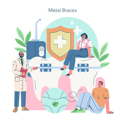 Dental Health with Metal Braces Vector Illustration