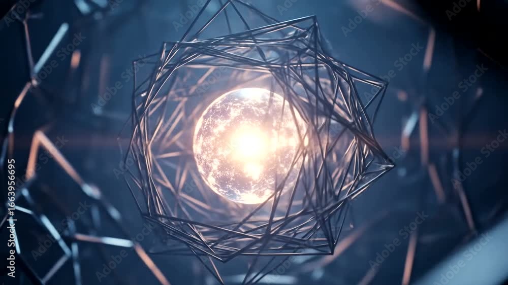 Aufkleber a captivating, geometric design showcases a luminous sphere suspended within a complex network of in