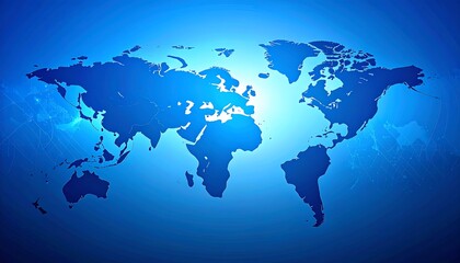 A global map graphic displays world continents in deep blue hues against a smooth, gradient backdrop.