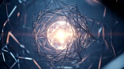 A captivating, geometric design showcases a luminous sphere suspended within a complex network of intersecting lines. - Powered by Adobe