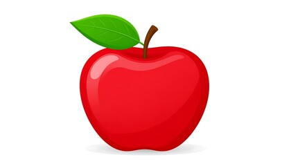 Vibrant vector illustration of a glossy red apple with a green leaf on a plain background